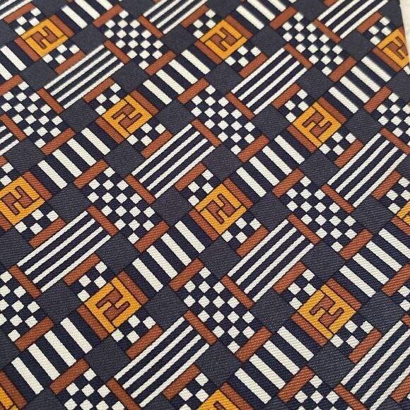 Fendi 100% Silk “F” Monogram Multicoloured Tie - Picture 3 of 8